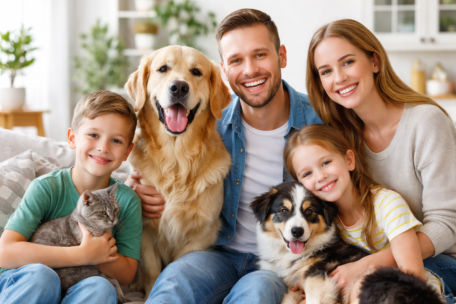 Šeima su dviem šunimis namuose – natūrali šunų ir kačių priežiūra Pawscare